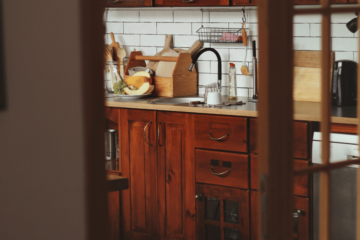  traditional kitchen has dark cherry cabinet doors