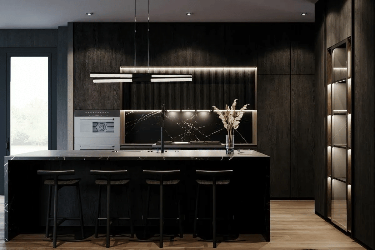 All Black  Modern Kitchen and Black Cabinet Doors