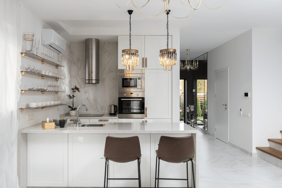 contemporary kitchen design with open shelving