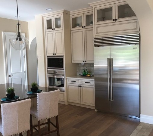 modern kitchen with replacement glass kitchen cabinets