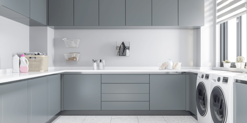 minimalistic style laundry room cabinets