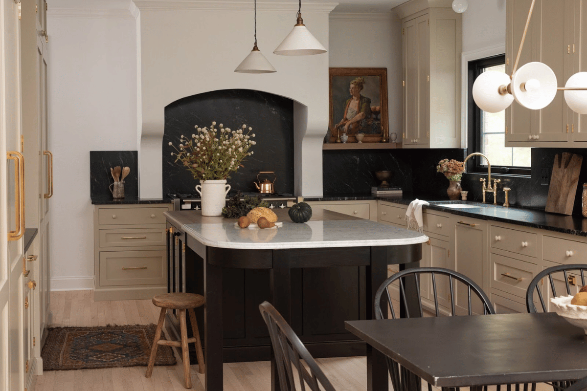 Warm white trending kitchen cabinet paint color